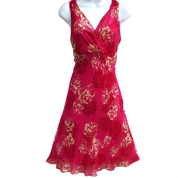 SiLK Vintage 90s Ann Taylor Petites Babydoll 2pc Slip Dress Floral Surplice Bust - Picture 1 of 10